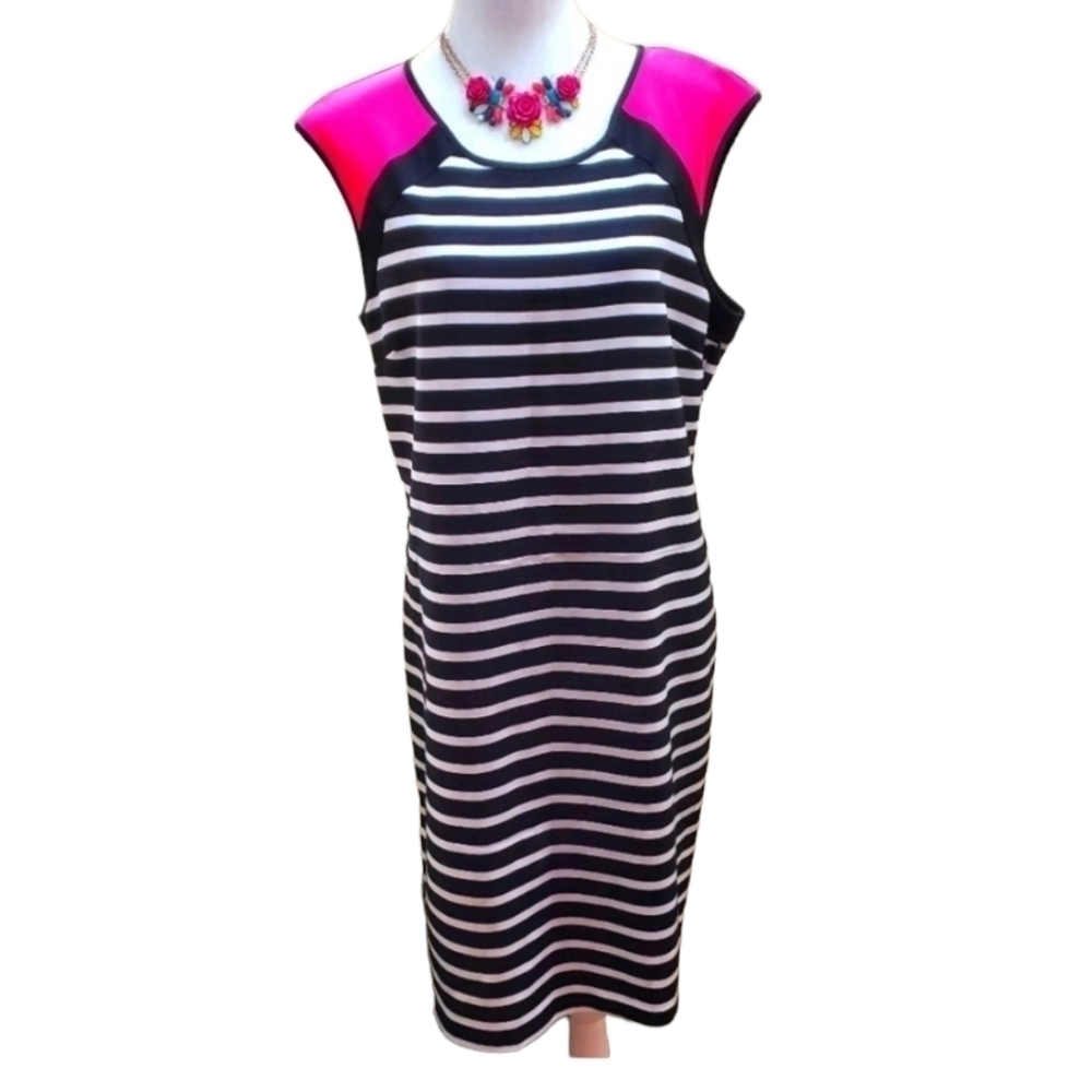 🦋 Voir Voir Black White & Pink Striped Dress sz 12